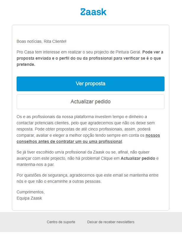 Publiquei Um Pedido De Orçamento Na Zaask E Agora Suporte Ao Cliente 2960